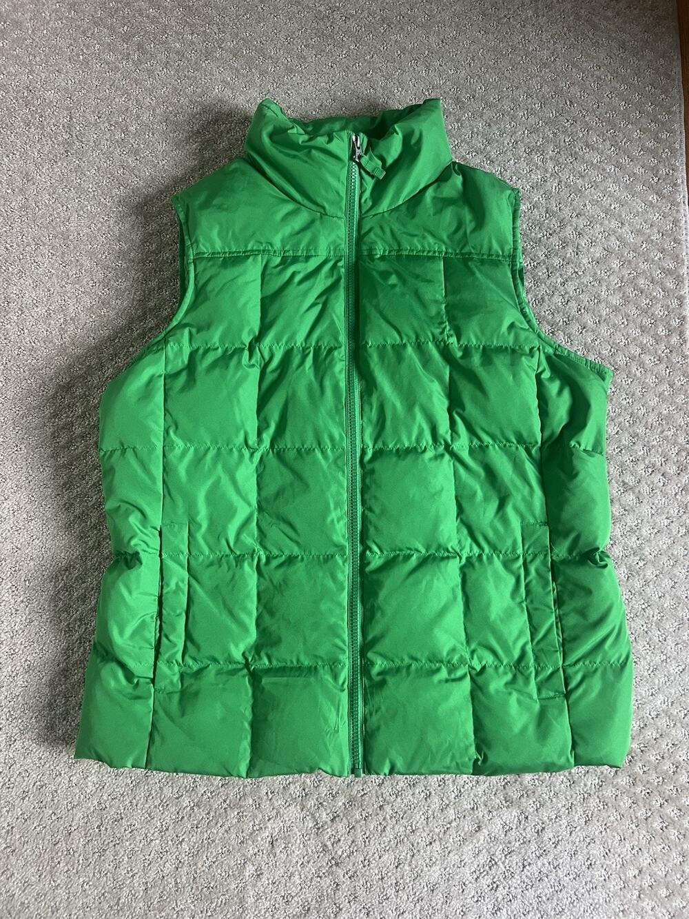 Lands’ End Women’s Large 14-16 Green Down Puffer Vest Full Zip Quilted